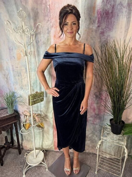 Blush Mark Dresses & Skirts - NEW📌Blush Mark French Blue Velvet Off-the-Shoulder Midi Many Occasions Dress
